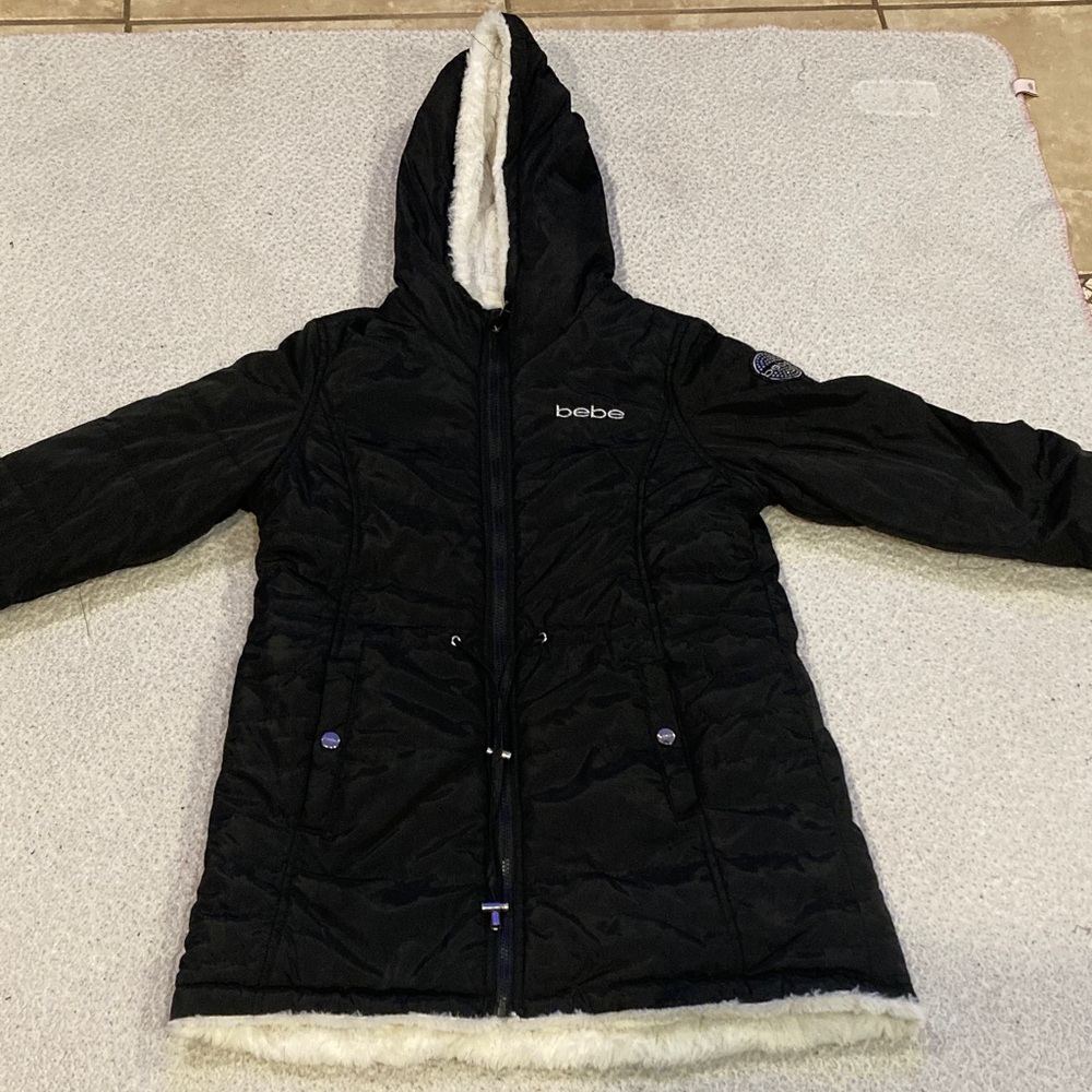 Bebe Black Hooded Puffer Jacket for Kids